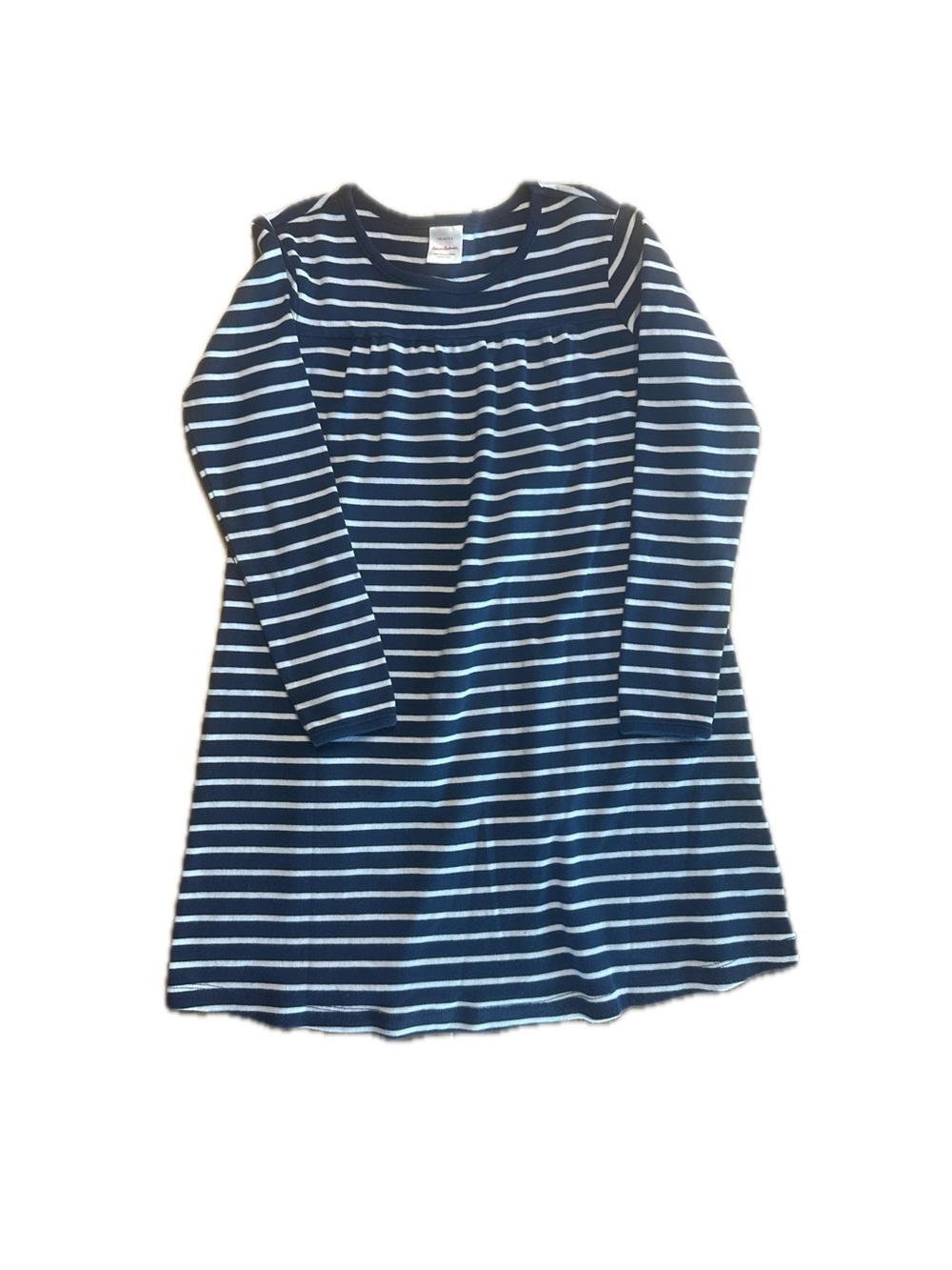 Hanna Andersson Navy and White Striped Knit Dress Size 7/8
